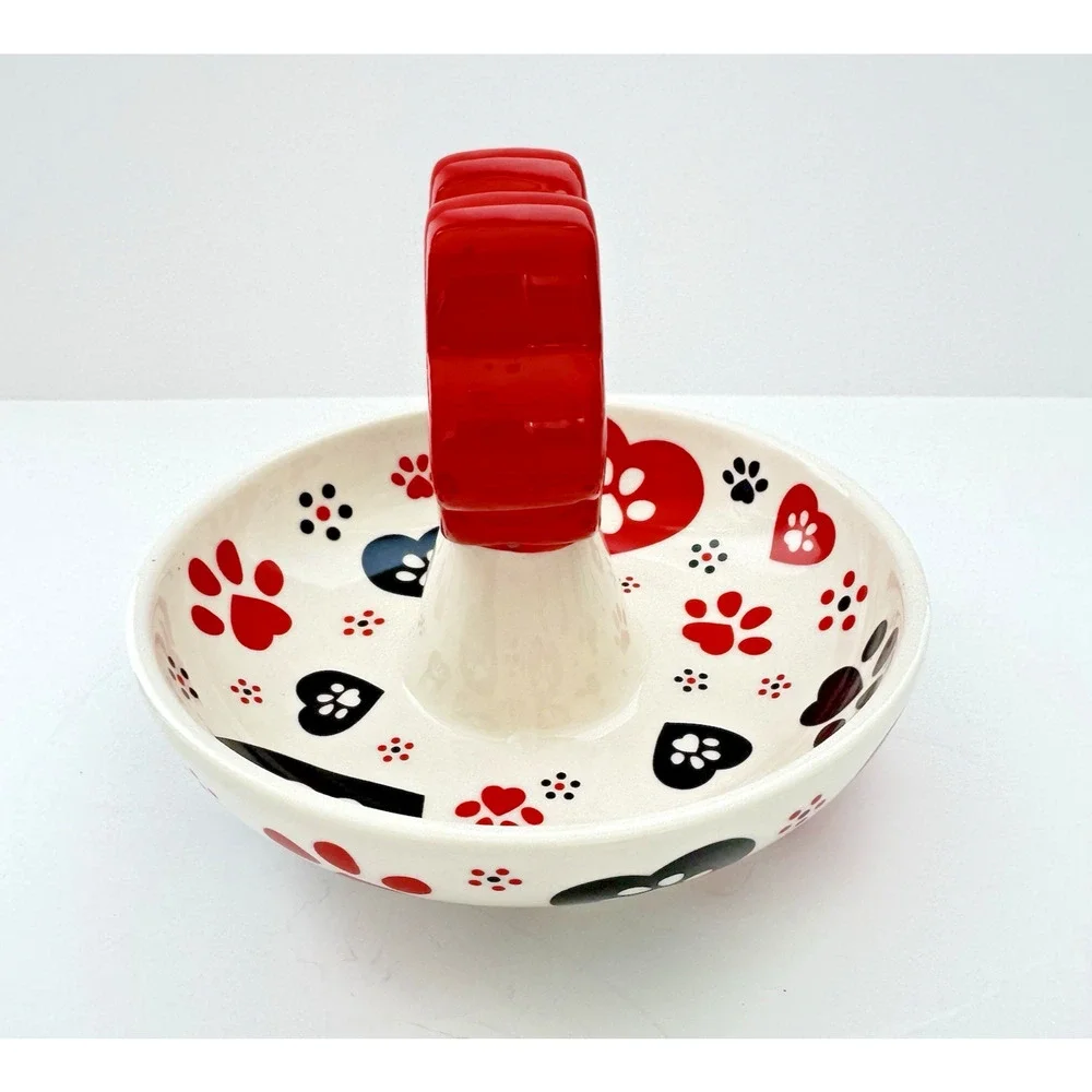 Temp-tations by Tara PAWFETTI Trinket Dish Red Black Heart Paws 5.5